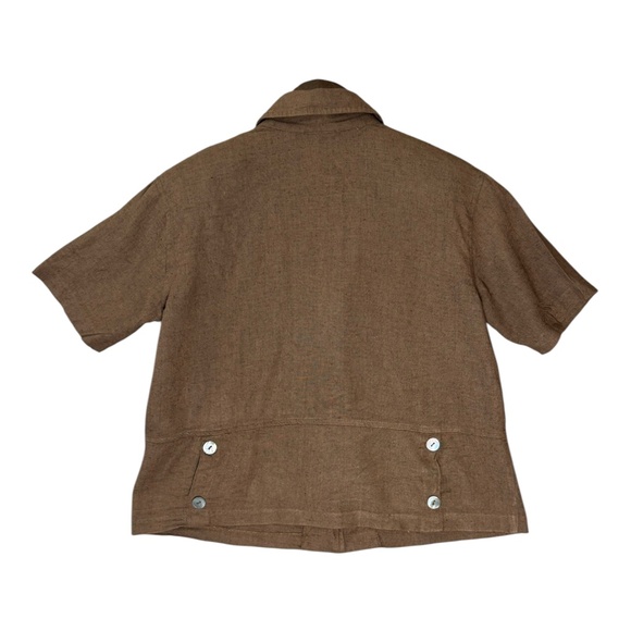 Vintage Clio Flax Button Up Shirt S Brown Peter Pan Collar Boxy Fall Cottagecore - Picture 3 of 7